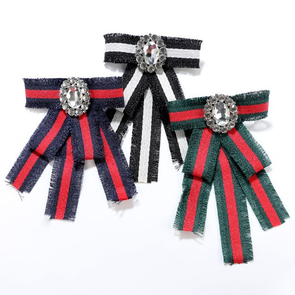 

vintage fabric bow brooches for women neck tie stripe pins party wedding jewelry retro large ribbon brooch clothing accessories, Gray