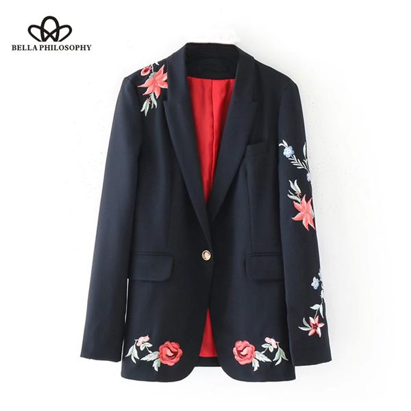 

bella philosophy 2017 autumn winter suit blazer women rose embroidery single button blazer coat female long sleeve suit jacket, White;black