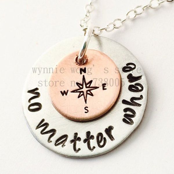 

whole sale2015 new arrive no matter where necklace hand stamped sisters necklace friends mother daughter compass, Silver