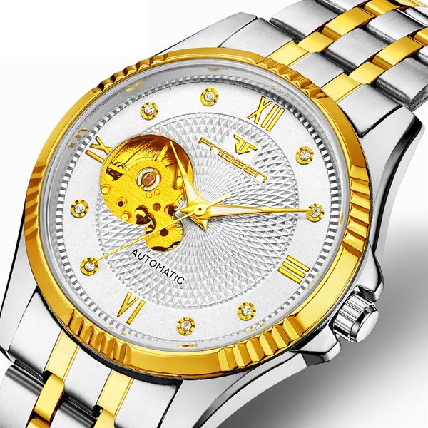 

business men's watch waterproof mechanical wristwatches hollow watches automatic sale, Slivery;brown