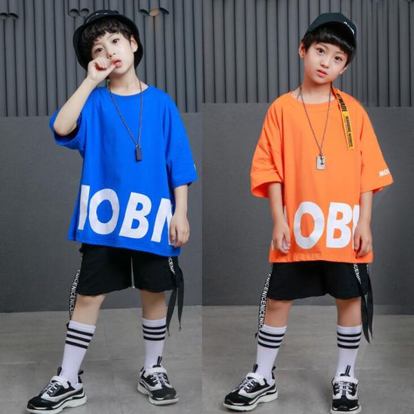 

kid loose cotton ballroom jazz hip hop dance competition costume t shirt pants girl boys clothing outfits dancing wear, Black;red