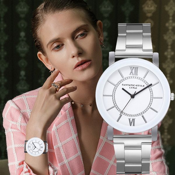 

drop shipping women watches lvpai casual quartz steel belt watch analog wrist watches lover's gift bracelet c927, Slivery;brown