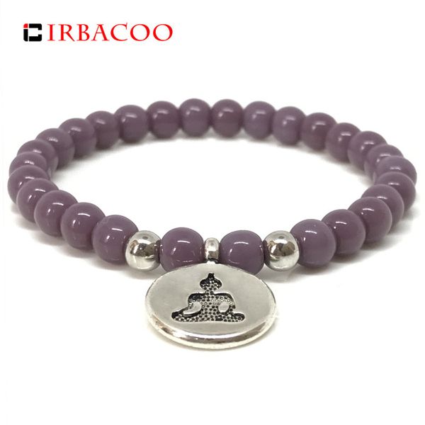 

irbacoo 2018 women bracelet 6mm purple with yoga charm beaded bracelet for women jewelry gift, Black