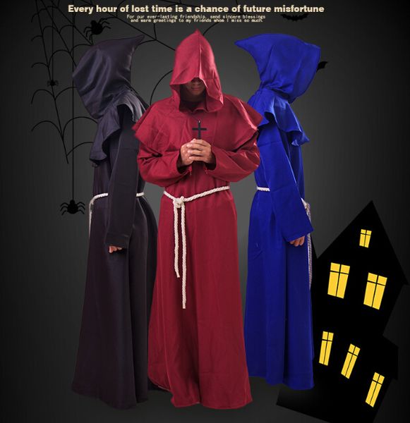 

средневековый ренессанс монашеский халат плащ накидка костюм хэллоуин с капюшоном с крестом многоцветные монахи мужские косплей костюмы свящ, Black;red