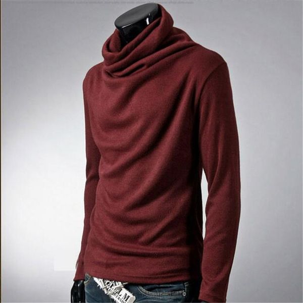 

new winter long sleeve thin sweater men's turtle neck and colorful solid mens sweaters knit bottom 6 colors xxl, White;black