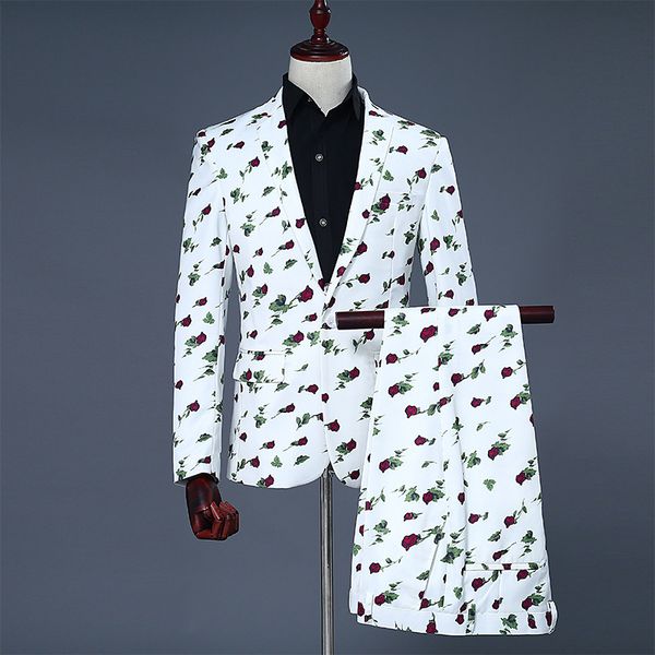 

udarnik men wedding gentleman suit men host club dj show suit pentagram printing suit& pants set, White;black