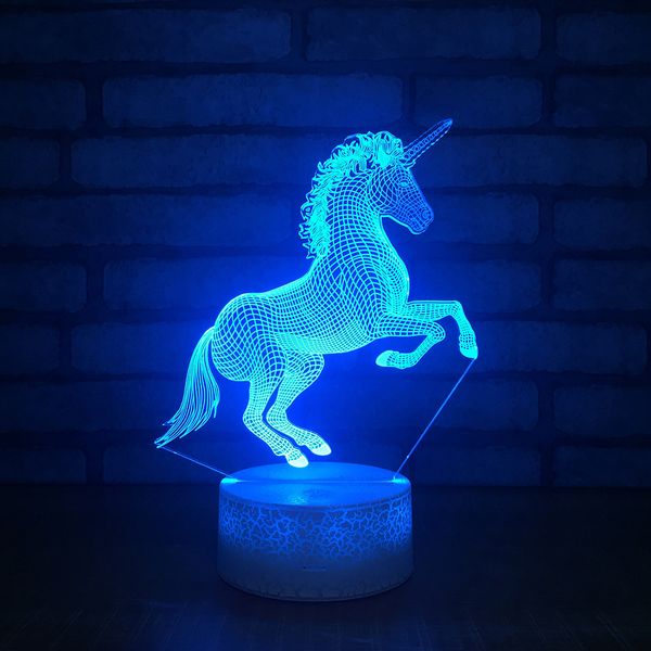 

Лампа Единорога 3D Optial LED Лампа Crack Лампа 5-й Батареи USB 7 RGB Light DC 5 В Оптовая Бесплатна