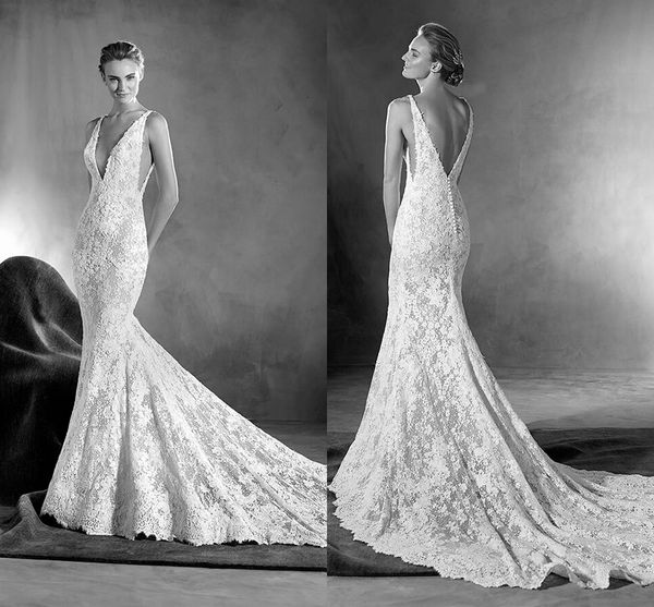 

2020 гали картен sexy русалка свадебные платья backless спагетти шейный шнурок аппликация сшитое vintage свадебные платья, White