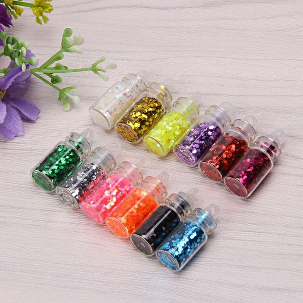 

12pcs colors caviar nails art bottle manicures tiny hexangular film nail decor, Silver;gold