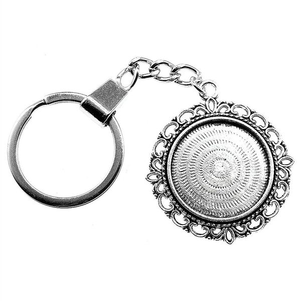 

6 pieces key chain women key rings fashion keychains for men popular single side inner size 25mm round cabochon cameo base tray bezel blank, Slivery;golden