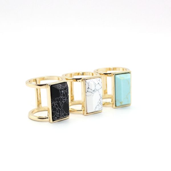 Moda ouro anel azul turquesa Chapada pedra natural geometria do anel quadrado branco para as mulheres de jóias