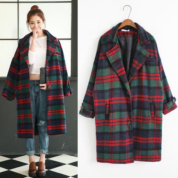 

2017 women's harajuku spot plaid jacket winter slim korean woolen retro coat female korean kawaii velvet wool for women, Black