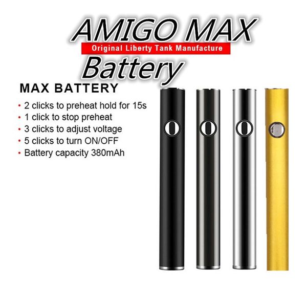 

Амиго Макс батареи Vape ручка батареи подогрева переменное напряжение 380mah нижней нижнюю плату взимается 510 аккумулятор для Амиго В9 тележки первоначально