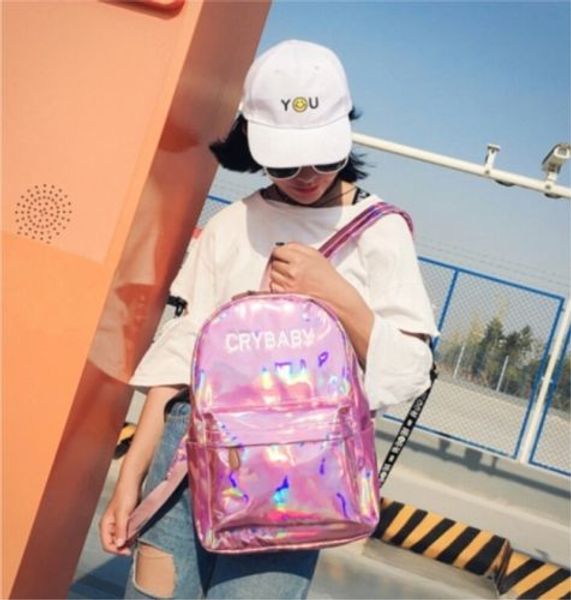 

women girls laser school shoulder bright leather backpack travel bag rucksack