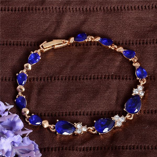 

shuangr romantic zirconia leaf bracelet for women trendy gold color jewelry shiny colorful tennis bracelet, Black