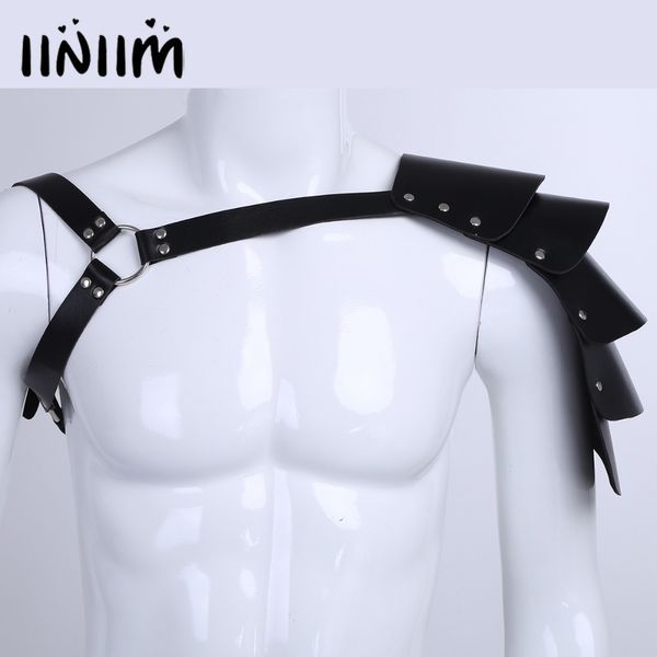 

iiniim men lingerie faux leather adjustable armor body chest harness bondage costume shapers with buckles mens clothes, Black;brown