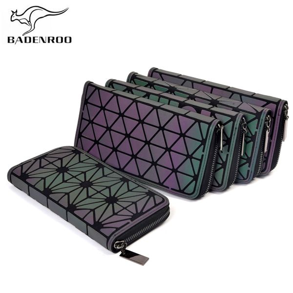 

badenroo women wallet clutch female long noctilucent purse geometric zipper glowing phone wallet ladies fashion luminous clutch, Red;black