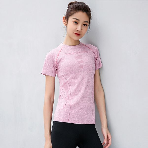 

summer sports t-shirt women loose stretch breathable short-sleeved running fitness yoga clothes quick-drying solid color, White;red