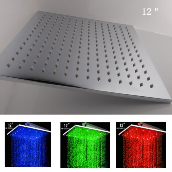 

12 inch 30x30cm square solid brass led rain shower head chrome bathroom ceiling sprayer