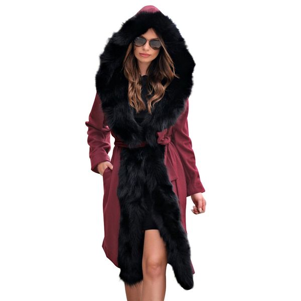 

body building warm women's coat, european and american long hair collar, hooded coat, cotton coat, military coat aa0939, Black