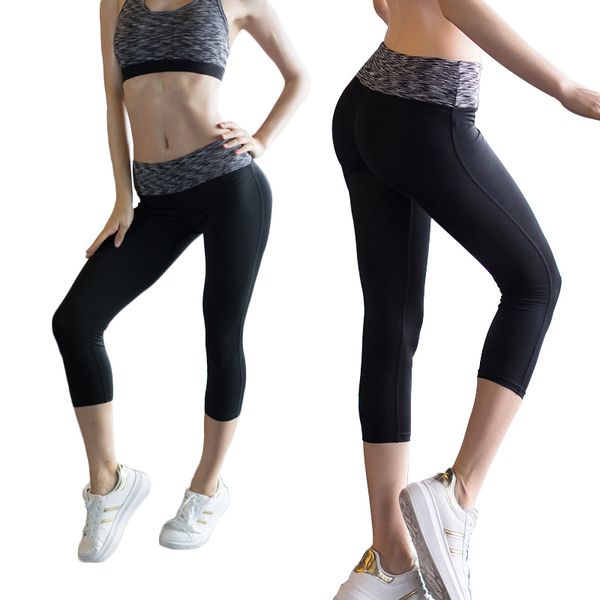 

colorful series womens yoga pants 3/4 length high elasticity waist yoga gym leggings fitness stretch sport 7 point pants, White;red