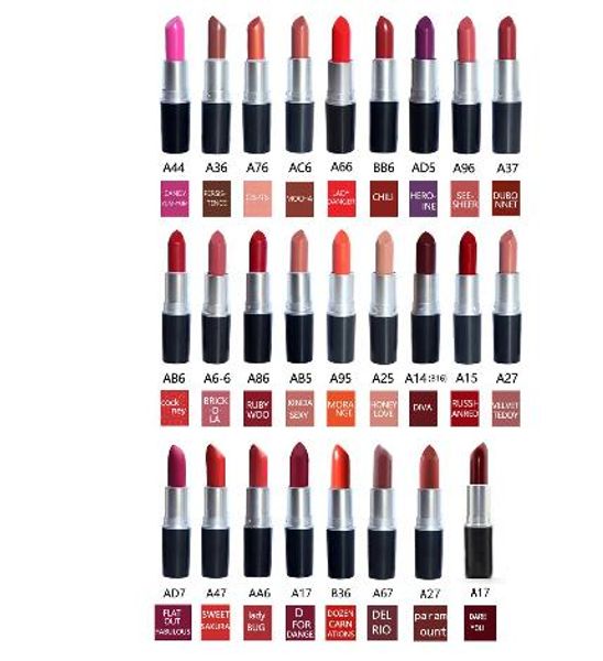 

NEW best quality matte amplified Lipstick M Makeup velvet teddy Lipsticks honey love Matte Lipsticks 3g 26 colors lipstick with English Name