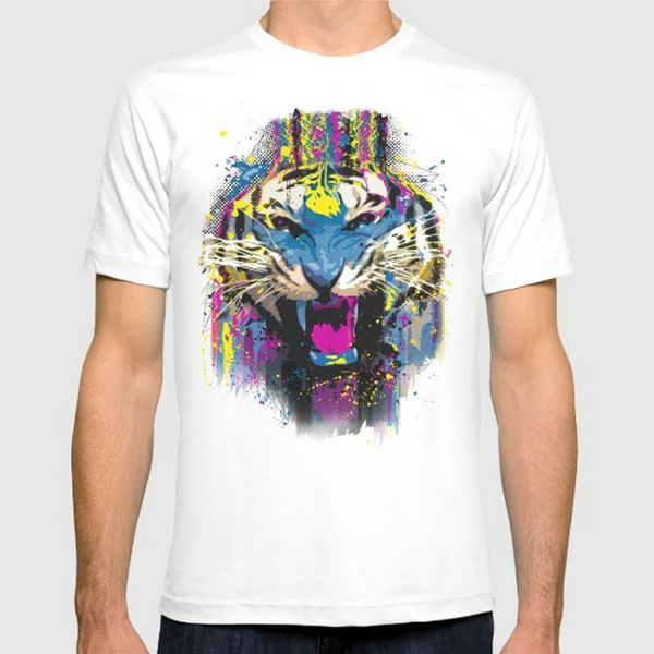 

new fashion inked tiger printing cotton o neck mens short sleeve mens tshirt male tees wholesale, White;black