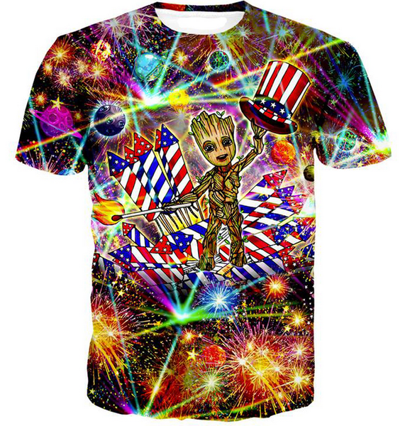 

2018 New Fashion Women/Men Funny America Flag Groot 3D Print Casual T-Shirt US02