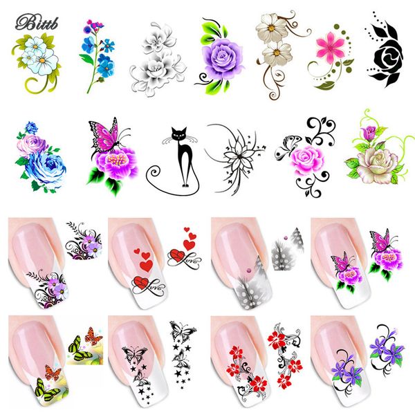 

bittb 1pc floral nail sticker fingernail design decal butterfly flower nail decal sticker diy art decoration adhesive foil, Black