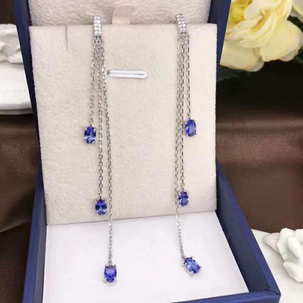 

fidelity natural 4*6mm tanzanite drop earrings s925 sterling silver fashion fine jewelry for women party natural blue gemstone, Golden;silver