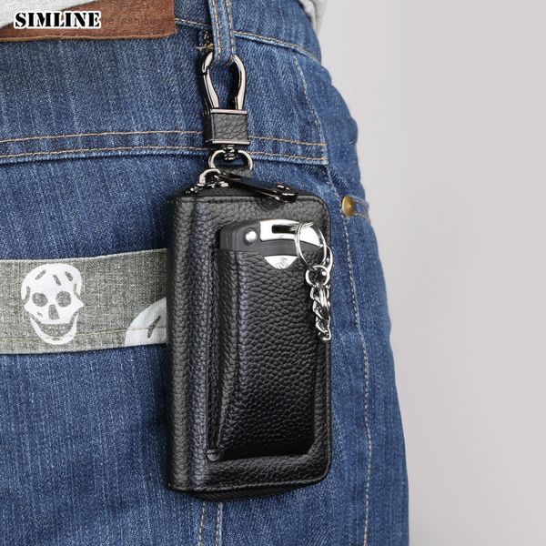 

simline genuine leather key wallet men male car key holder keys organizer housekeeper card holders wallets case bag pouch zipper, Red;blue