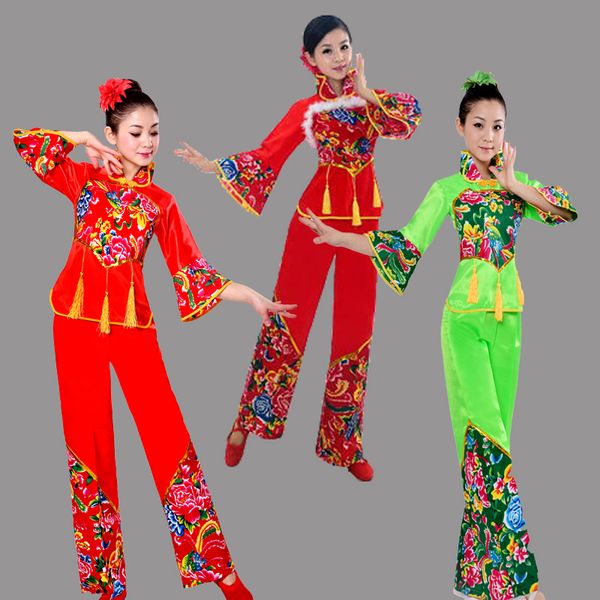 

traditional chinese folk dance costume for woman costumes yangko dress for hanfu women yangge woman clothing ancient cosplay, Black;red