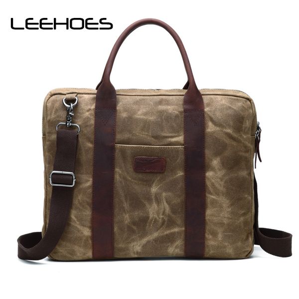 

retro style handbag men's computer bags crazy horse leather wax canvas bag briefcase brand crossbody shoulder for teenagers sac