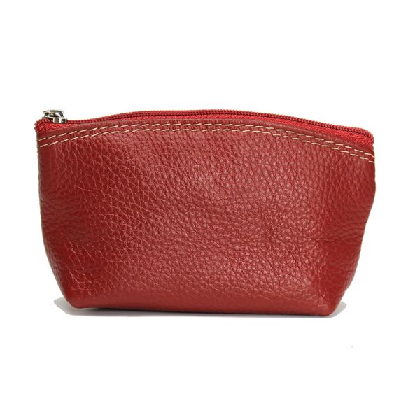 

first layer cowhide coin purse ladies key ring leather coin purse, Red;black