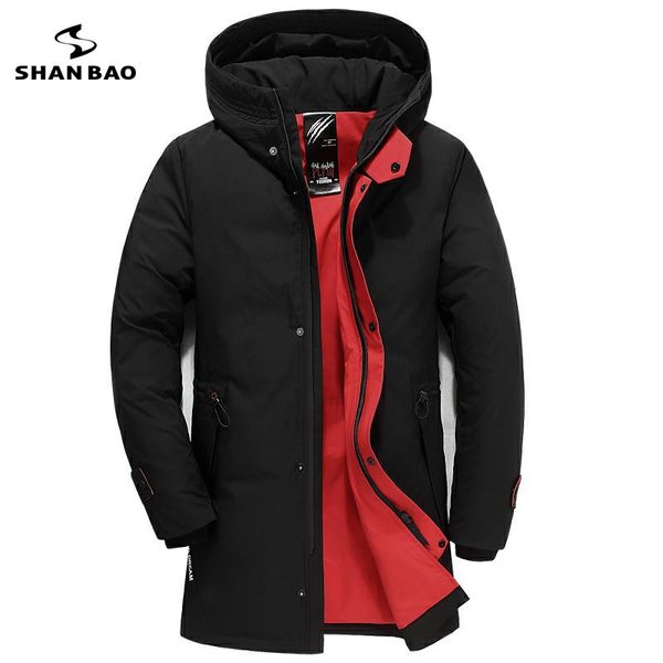 

winter new style simple fashion letter embroidery men's hooded down jacket zipper pocket thick warm long down coat black red