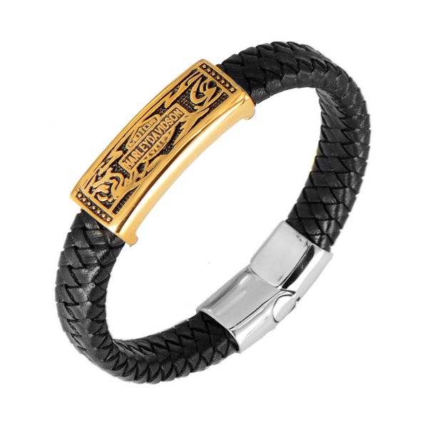 

jewelry accessories, men's leather bracelet, titanium steel hand-knitted leather bracelet, Golden;silver