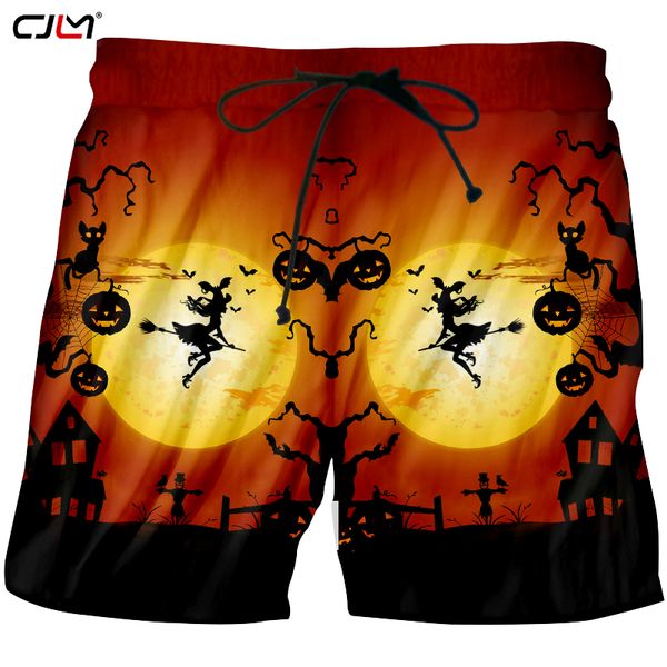 

cjlm large size leisure men's shorts 3d pumpkin and broom witch printed halloween man brand clothing suppliers, White;black