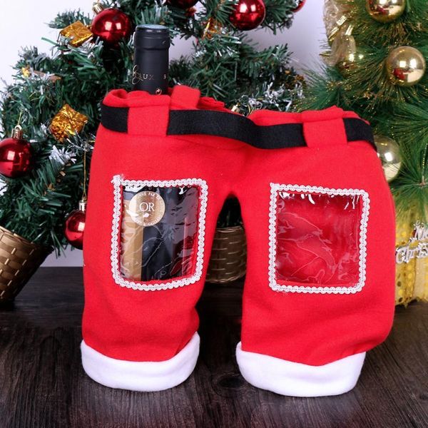 

new christmas red wine bottle set santa pants decoration xmas bottles cap cover