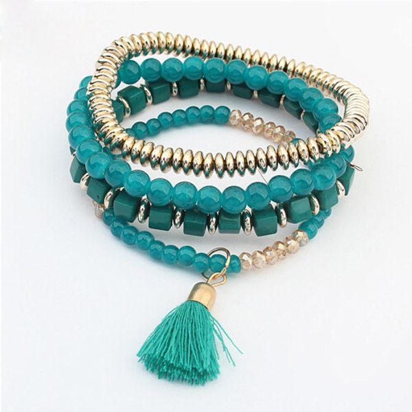 

lemoer 2017 горячая чешский этнический стиль многослойные бусины бисером кисточкой эластичные браслеты браслеты ювелирные изделия для женщин, Golden;silver