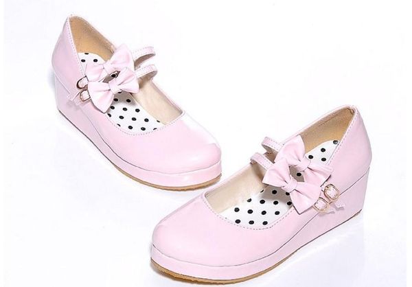 

send 2018 new style round head bowknot slope heel women's shoes, Black