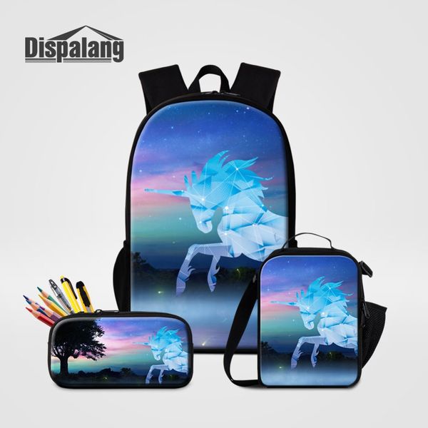 

dispalang children school book bag unicorn schoolbag 3pcs/set pencil bag cooler for primary student fashion rucksack
