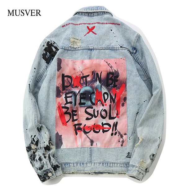 

musver graffiti appliques hip hop denim jacket men 2018 casual punk rock washing material jeans jackets for men streetwear coats, Black;brown