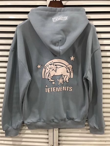 

18ss hip hop fashion vetements letter sweatshirt unicorn men wome oversized hoodie cotton, Black