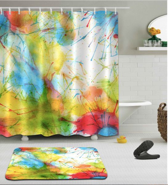

color graffiti pattern 3d print custom waterproof bathroom modern shower curtain polyester fabric bathroom curtain door mat sets