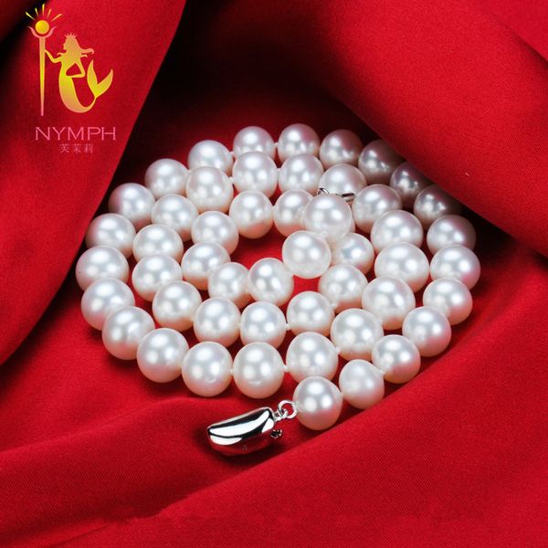 

nymph] pearl jewerly natural freshwater pearl necklace choker necklace white round fine jewelry 45cm for woment026, Silver