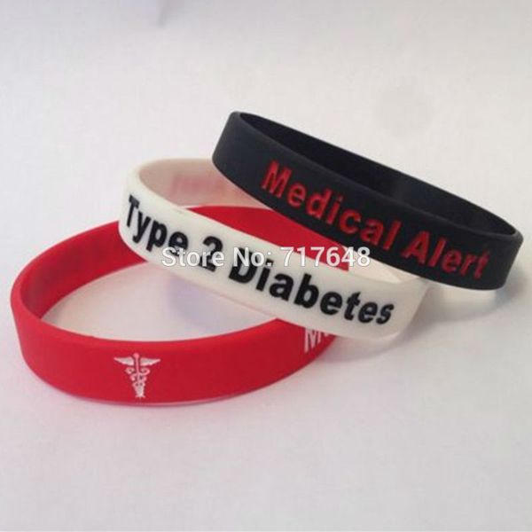 

300pcs medical alert type 2 diabetes wristband silicone bracelets by fedex, White