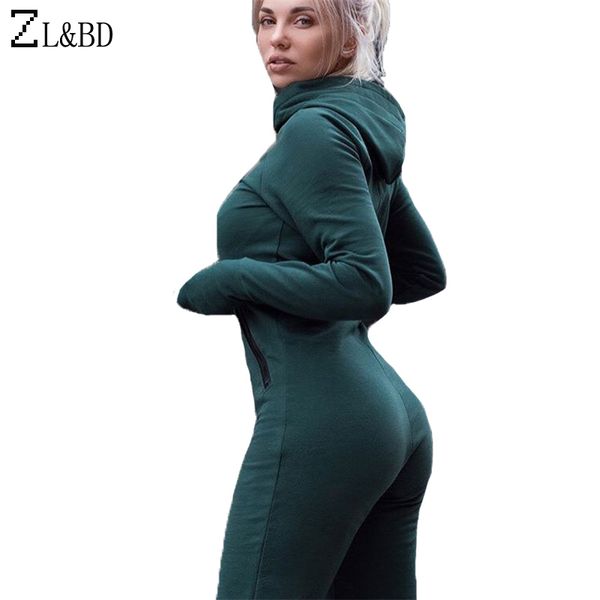 

zl&bd combinaison femme 2018 autumn women long sleeve hooded jumpsuit rompers casual zip up bodycon jumpsuit long pants za1004, Black;white