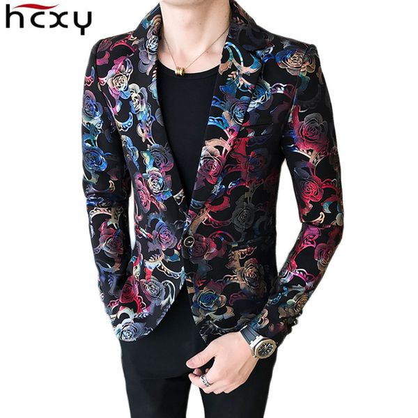

hcxy 2018 men blazer flower gold print party wedding festival stylish blazers for men stage costumes for singers slim fit blazer, White;black