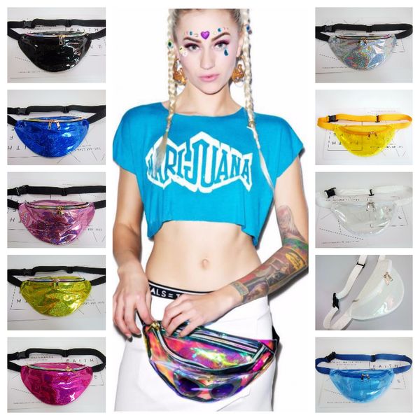 

waistpacks metallic silver transparent fanny waist bag chest pack sparkle festival hologram handbag waist bag 30*16cm 21 colors