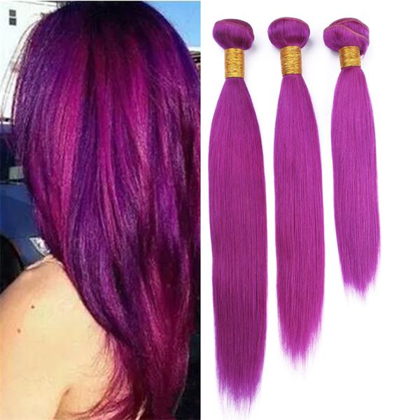 Silky Straight Light Purple Virgin Brazilian Hair Weave 3 Bundles